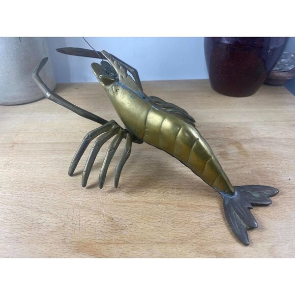 Vintage 12" Lobster Shrimp Ocean Sea Brass Metal Animal Figurine Metal Art Scul - Picture 1 of 9